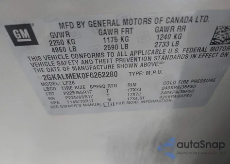 2015 GMC Terrain Sle-1 из США, поврежденный, VIN 2GKALMEK0F6262280